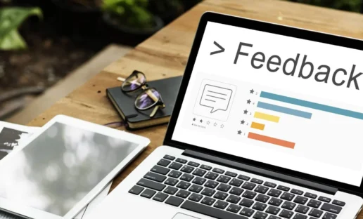 laptop showing a feedback program that uses follow up questions to close the loop