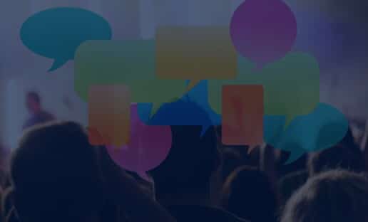 comment bubbles above a crowd of customers