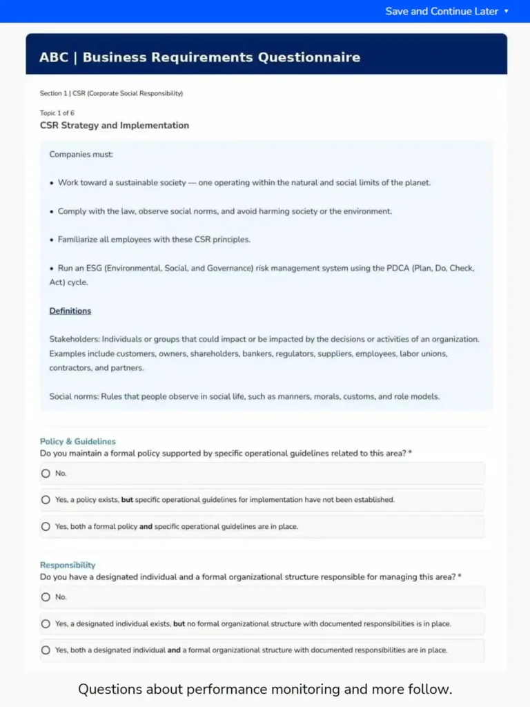 Screenshot from an Interaction Metrics DDQ