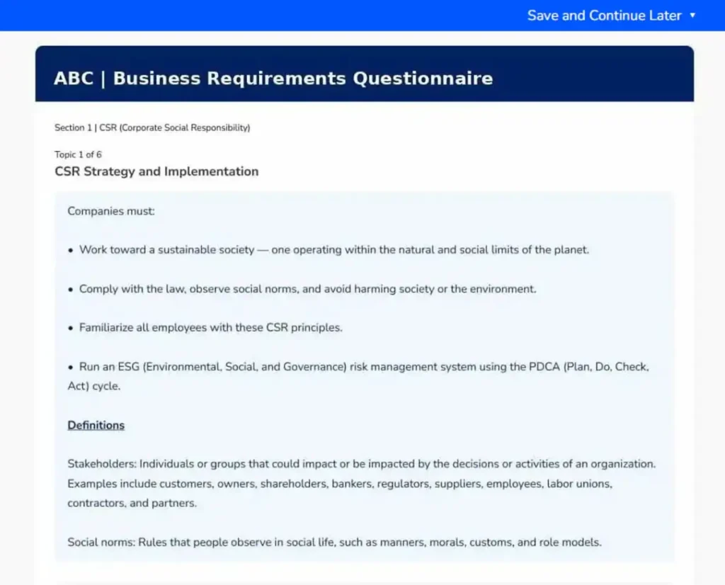 Screenshot from an Interaction Metrics DDQ