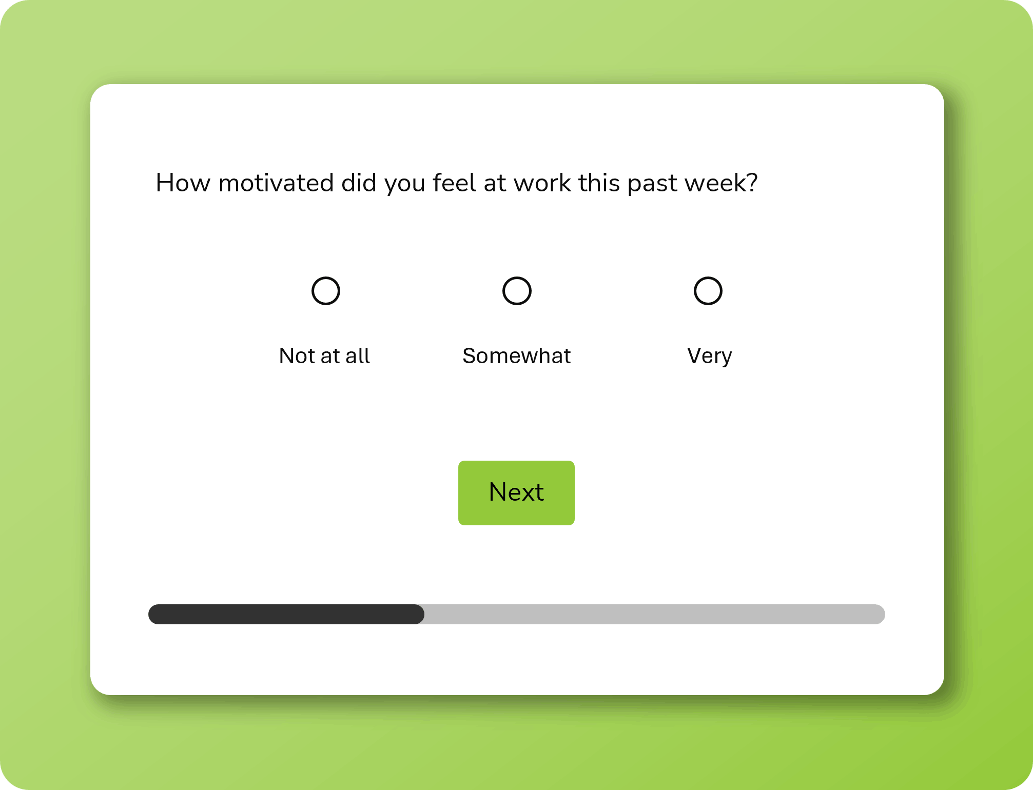 Employee engagement survey example from Interaction Metrics for measuring purpose, energy, and commitment at work