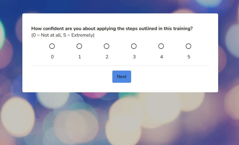 Post-training survey example from Interaction Metrics for measuring training effectiveness, clarity, and skill application