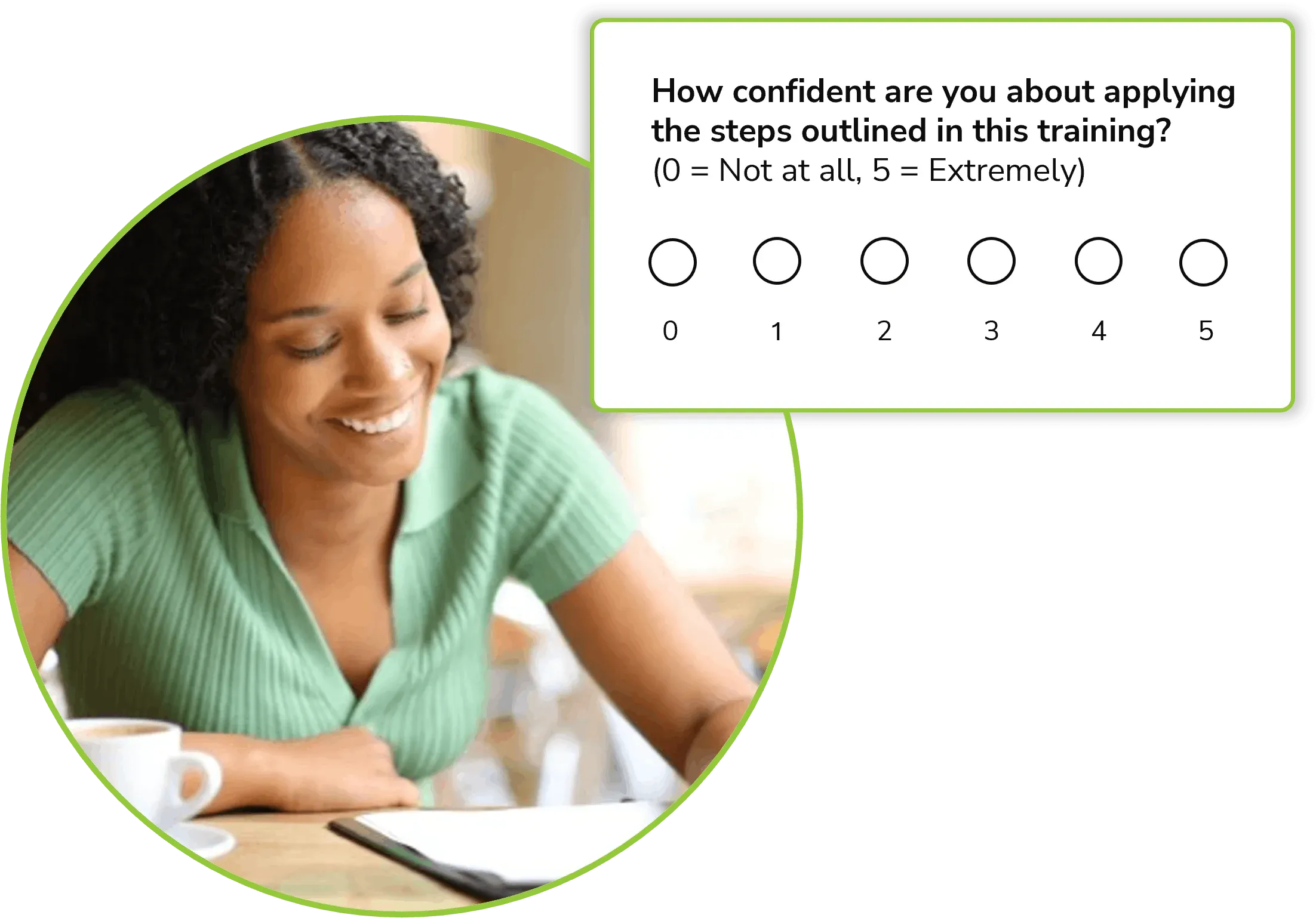 woman taking an Interaction Metrics Training Feedback Survey