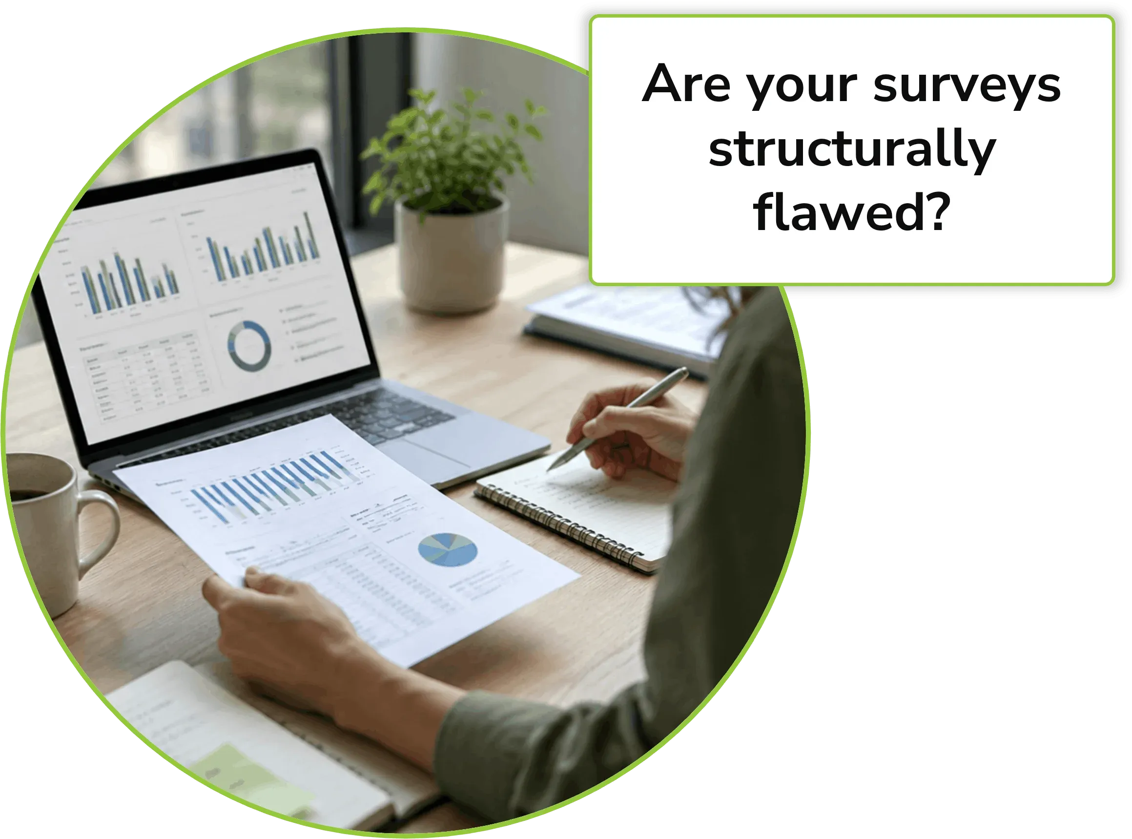 person viewing survey results on a laptop after using the correct survey data collection methods